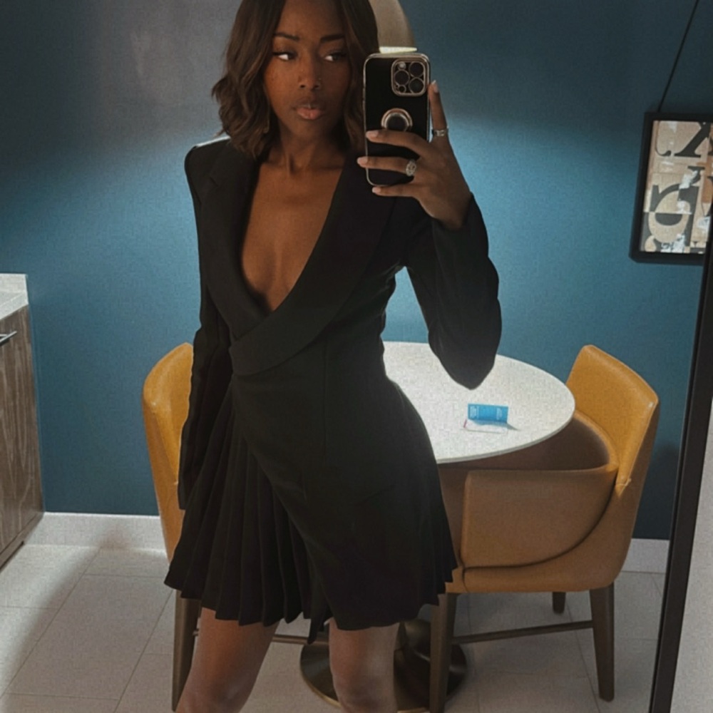 Black Asymmetric Pleated Blazer Dress